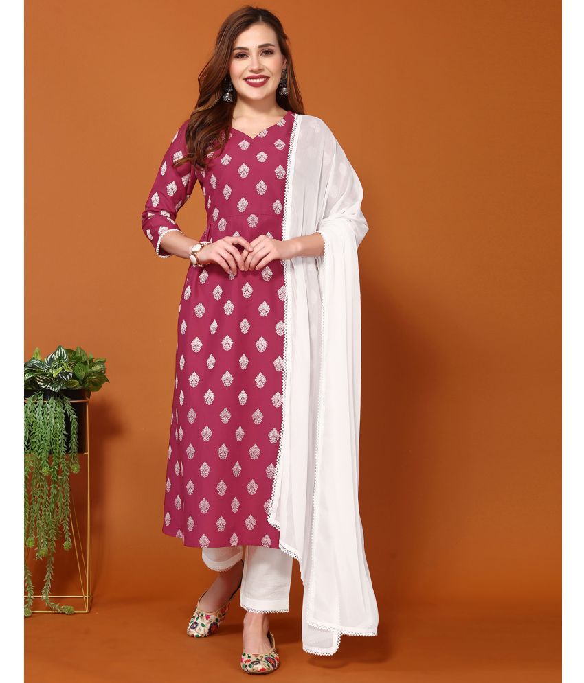     			Skylee Chiffon Printed Kurti With Pants Women's Stitched Salwar Suit - Pink ( Pack of 1 )