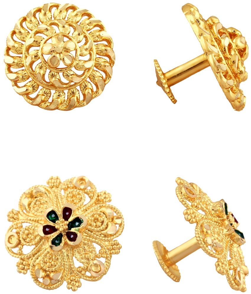     			VIVASTRI Golden Stud Earrings ( Pack of 2 )