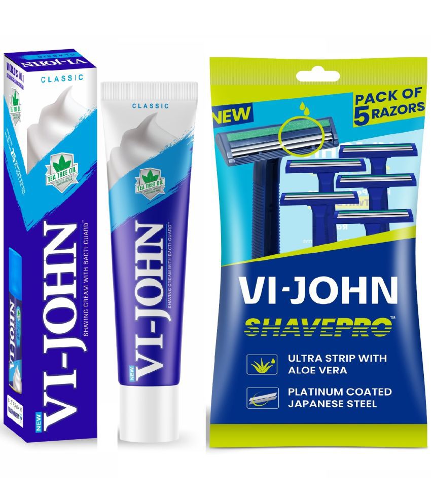     			VI-JOHNÂ Classic Shaving Cream 125g & Shave Pro Twin Blade Disposable Razor 5 PCS Combo Pack