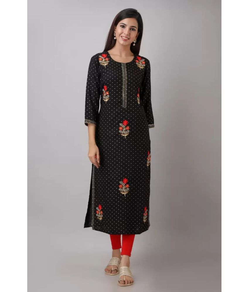     			FABRR Rayon Printed Straight Women's Kurti - Black ( Pack of 1 )