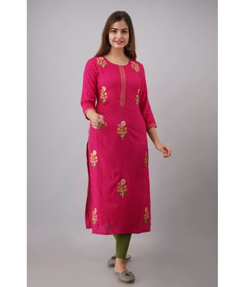     			FABRR Rayon Printed Straight Women's Kurti - Pink ( Pack of 1 )