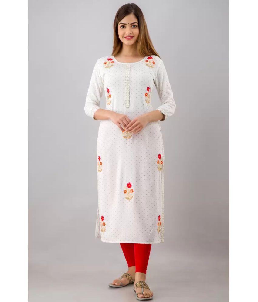     			FABRR Rayon Printed Straight Women's Kurti - White ( Pack of 1 )