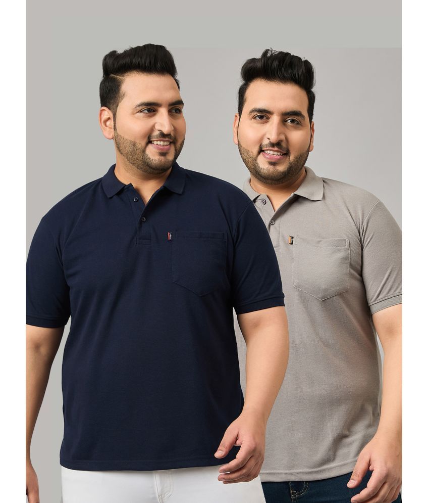     			Nyker Cotton Blend Regular Fit Solid Half Sleeves Men's Polo T Shirt - Navy ( Pack of 2 )