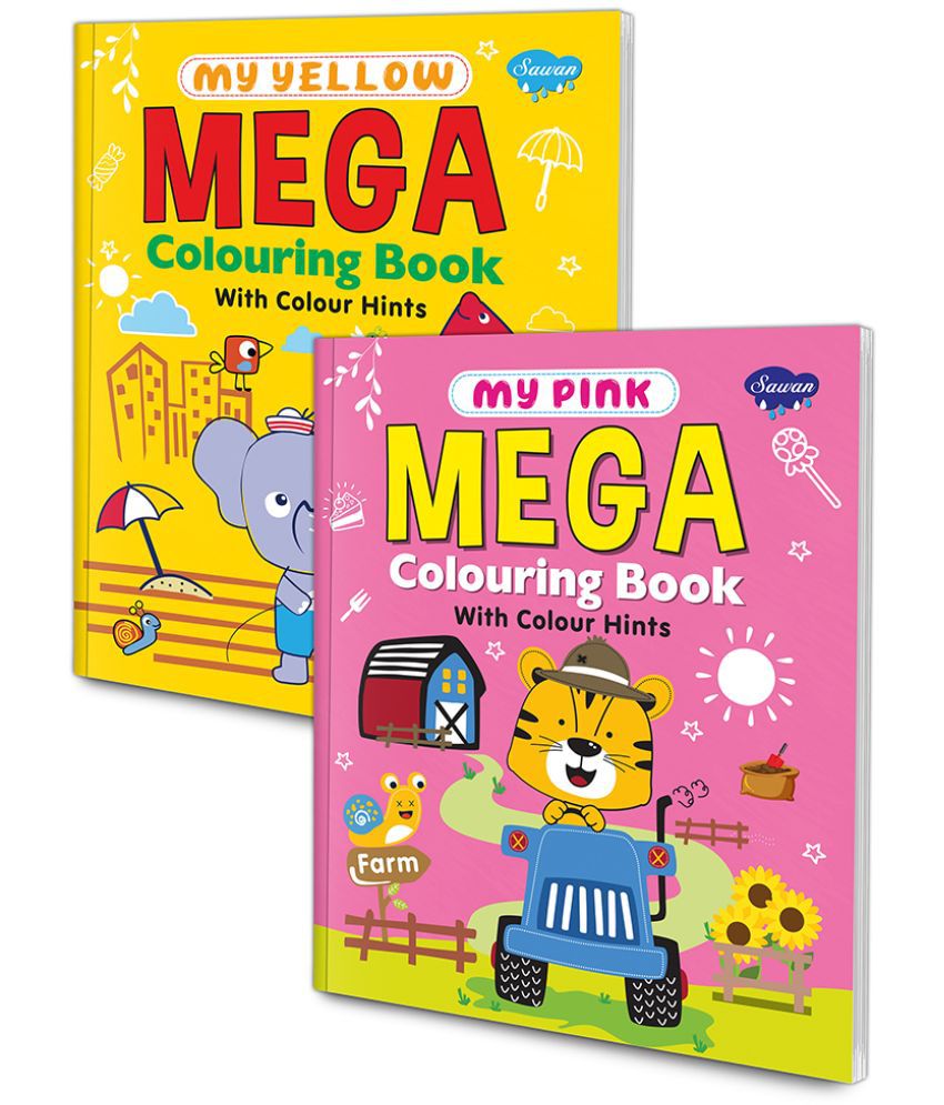     			Set of 2 Mega Colouring Books | My Pink Mega Colouring Book and My Yellow Mega Colouring Book |  A Dynamic Duo of Delightful Coloring Books