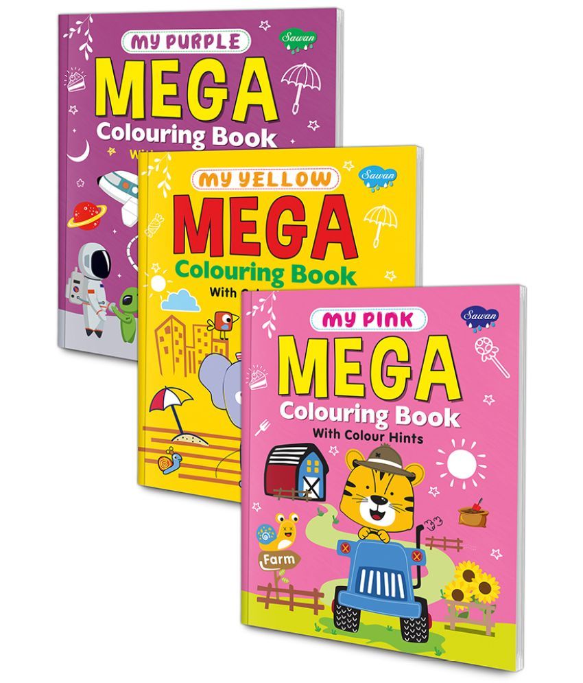     			Set of 3 Mega Colouring Books | My Pink Mega Colouring Book, My Yellow Mega Colouring Book and My Purple Mega Colouring Book |The Triumphant Trio of Coloring Books