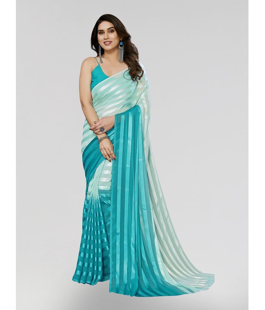     			ANAND SAREES Satin Striped Saree Without Blouse Piece - Blue ( Pack of 1 )