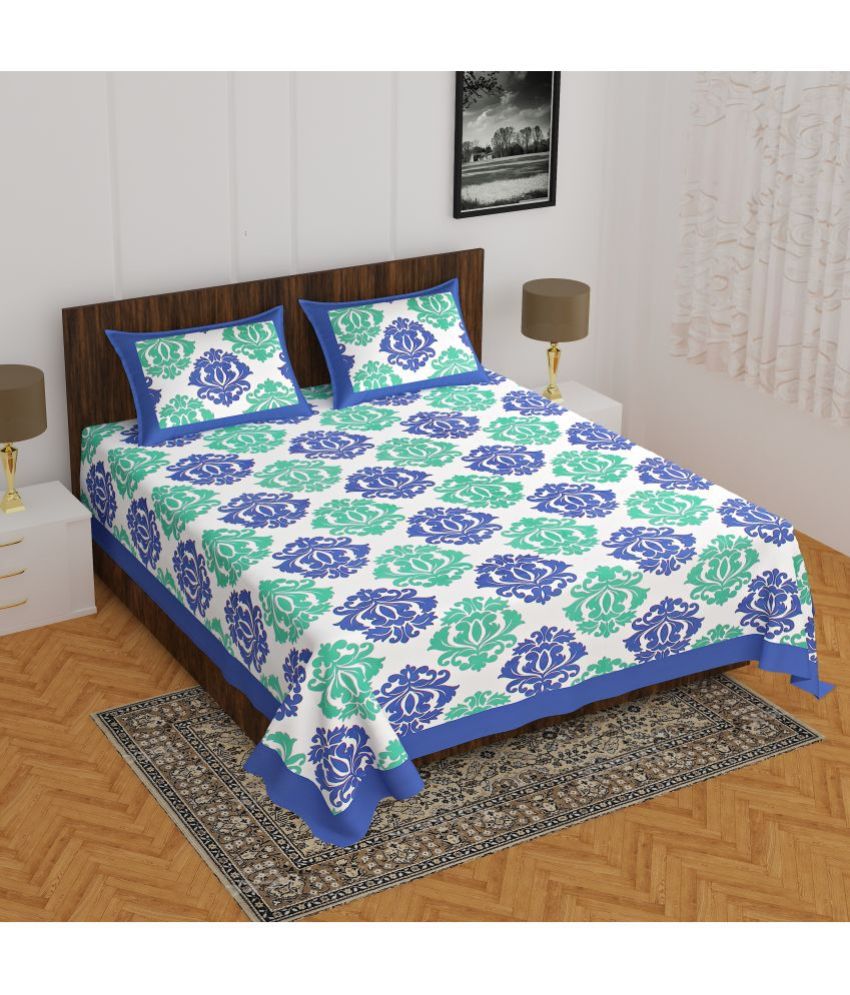     			CLOTHOLOGY Cotton Ethnic 1 Double Bedsheet with 2 Pillow Covers - Sky Blue
