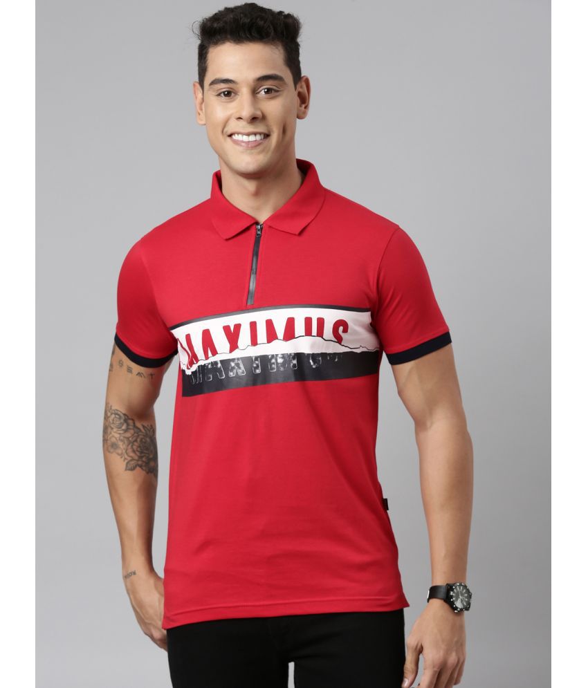    			Dixcy Scott Maximus Cotton Regular Fit Printed Half Sleeves Men's Polo T Shirt - Red ( Pack of 1 )