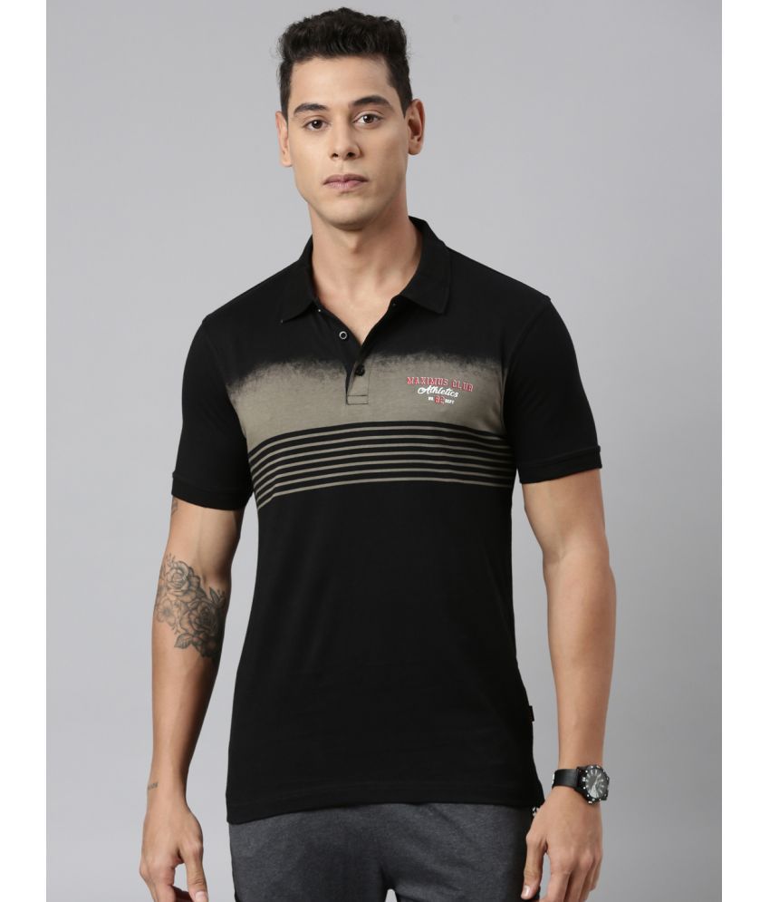     			Dixcy Scott Maximus Cotton Regular Fit Striped Half Sleeves Men's Polo T Shirt - Black ( Pack of 1 )
