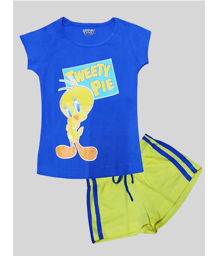     			Eteenz Blue Cotton Girls Top With Shorts ( Pack of 1 )