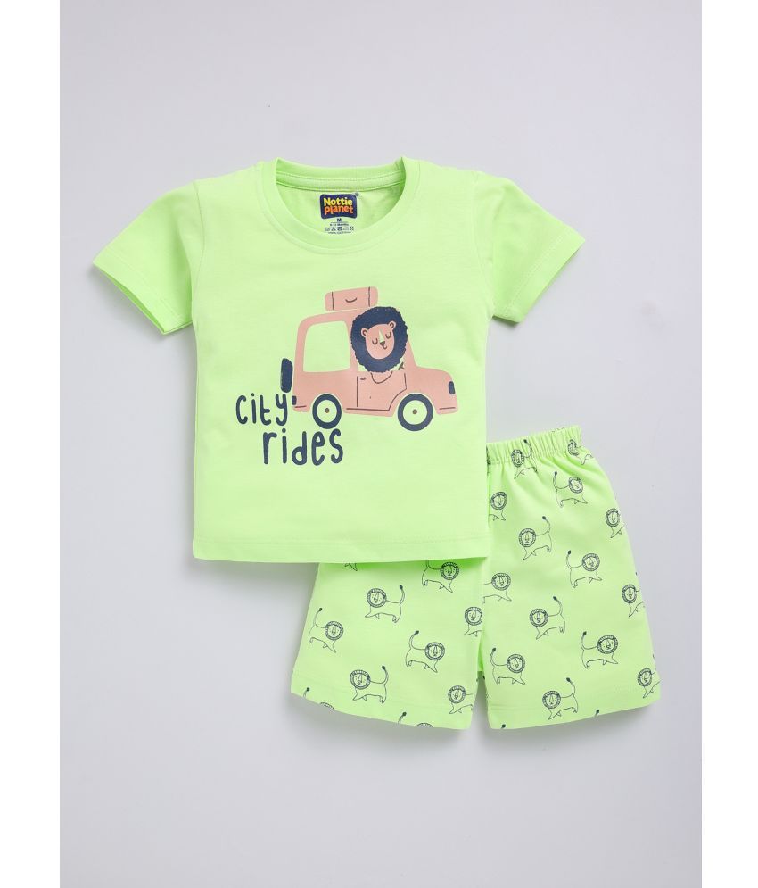    			Nottie planet Green Cotton Baby Boy T-Shirt & Shorts ( Pack of 1 )