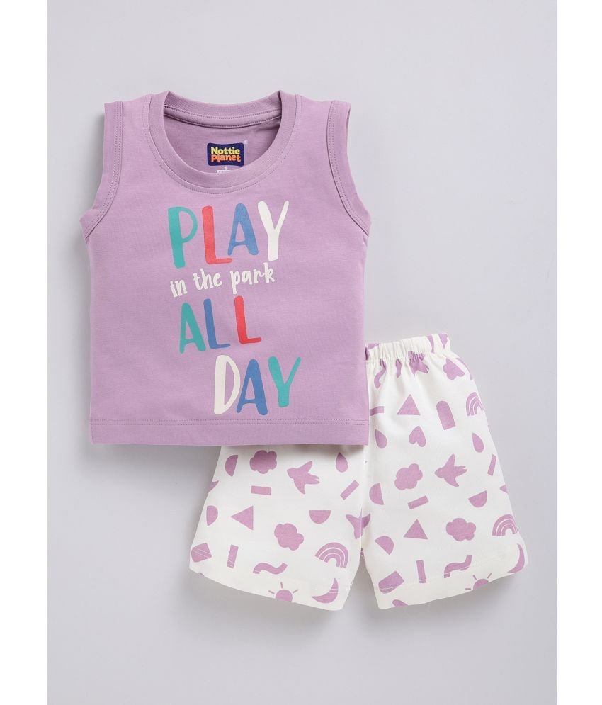     			Nottie planet Purple Cotton Baby Boy T-Shirt & Shorts ( Pack of 1 )