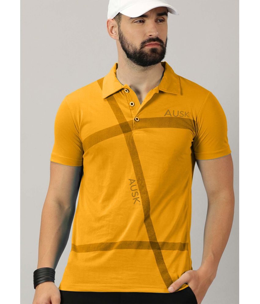     			AUSK Cotton Blend Regular Fit Self Design Half Sleeves Men's Polo T Shirt - Yellow ( Pack of 1 )