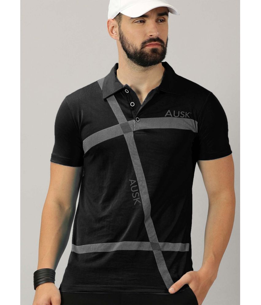     			AUSK Cotton Blend Regular Fit Self Design Half Sleeves Men's Polo T Shirt - Black ( Pack of 1 )