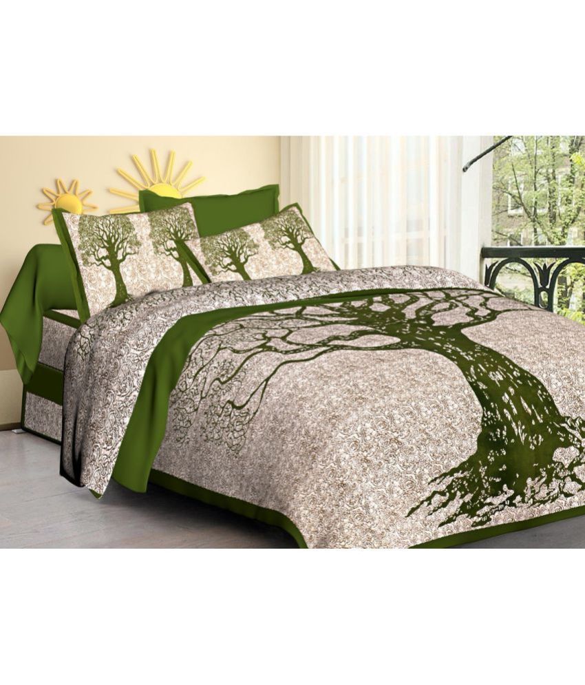     			CLOTHOLOGY Cotton Nature 1 Double Bedsheet with 2 Pillow Covers - Green