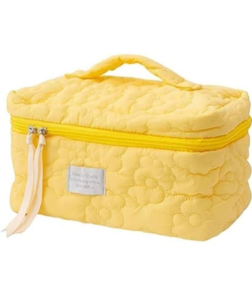     			House Of Quirk Yellow Flower Quilting Cloth Makeup Bag Cosmetic Bag