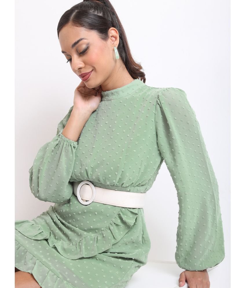     			Ketch Polyester Self Design Mini Women's Bodycon Dress - Green ( Pack of 1 )