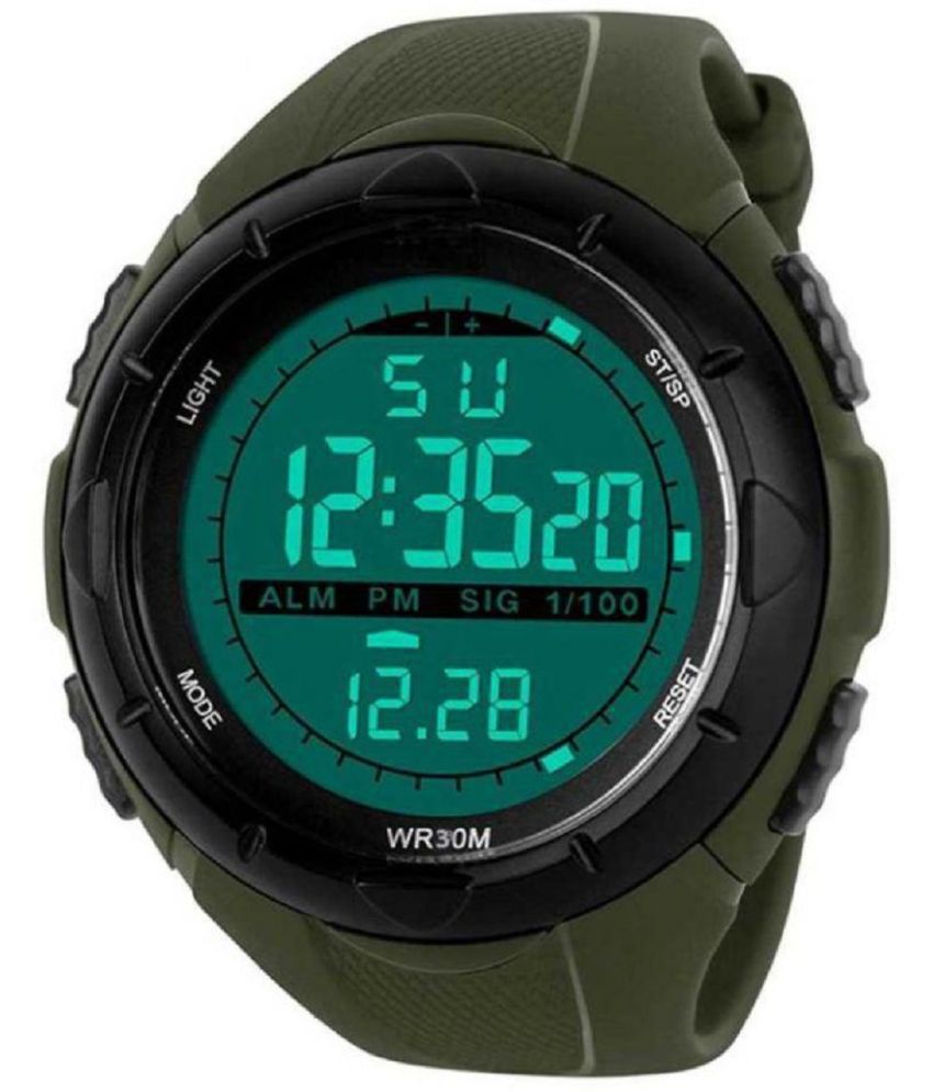     			Rhonium Green PU Digital Men's Watch