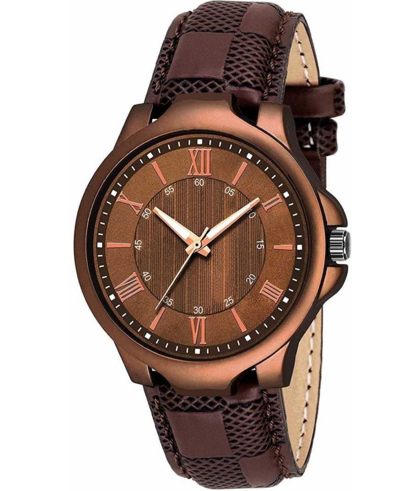     			AQUA BLISS Brown Leather Analog Men's Watch