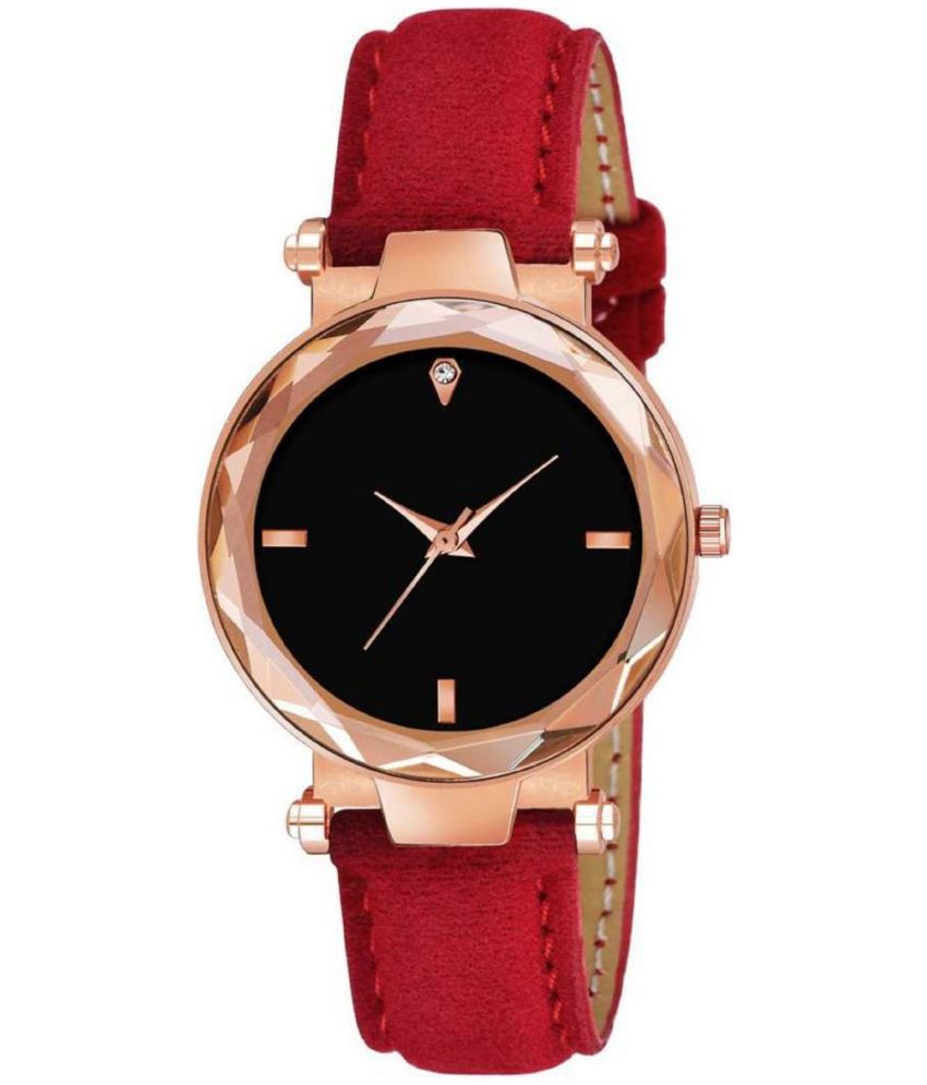     			AQUA BLISS Red Leather Analog Womens Watch
