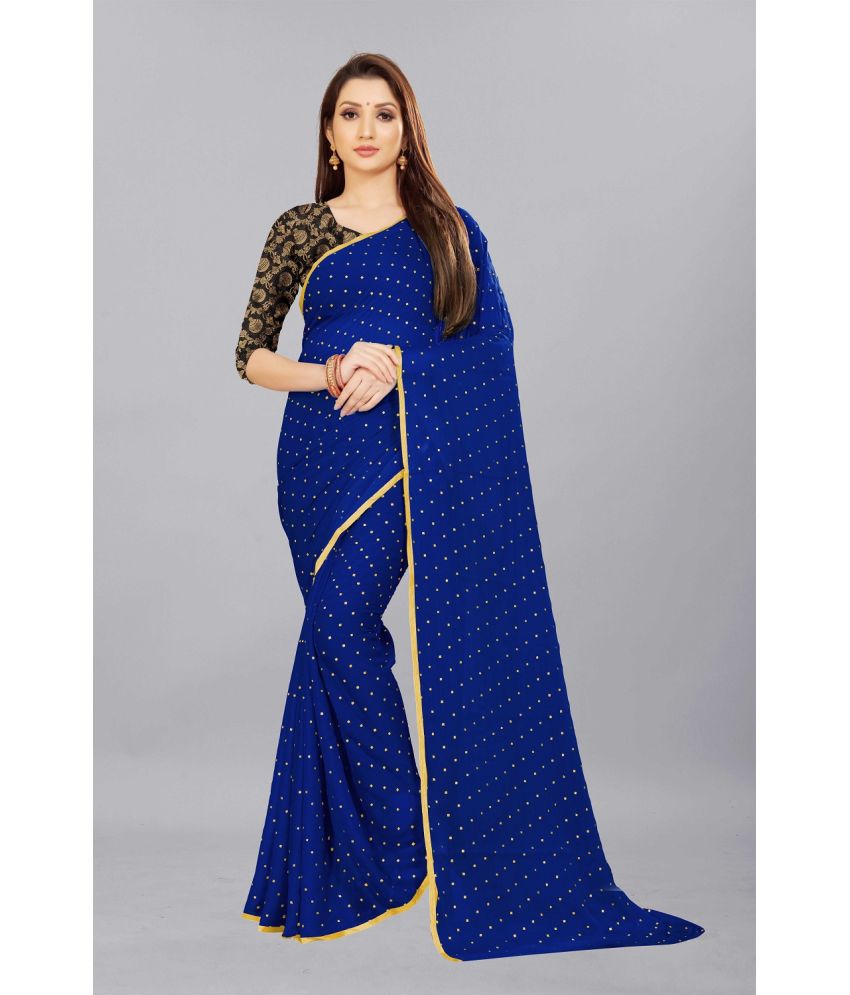     			Aardiva Chiffon Printed Saree With Blouse Piece - Navy Blue ( Pack of 1 )