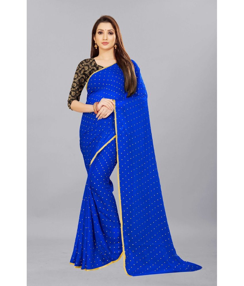     			Aardiva Chiffon Printed Saree With Blouse Piece - Blue ( Pack of 1 )