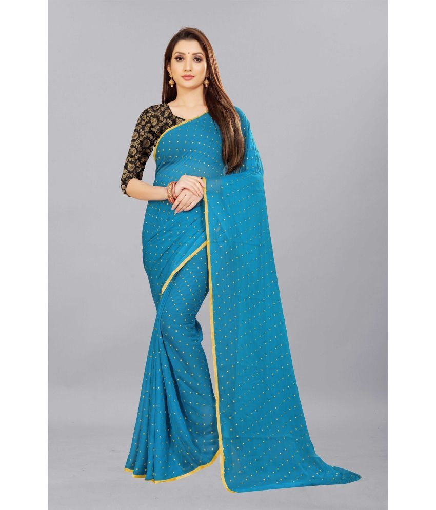     			Aardiva Chiffon Printed Saree With Blouse Piece - SkyBlue ( Pack of 1 )