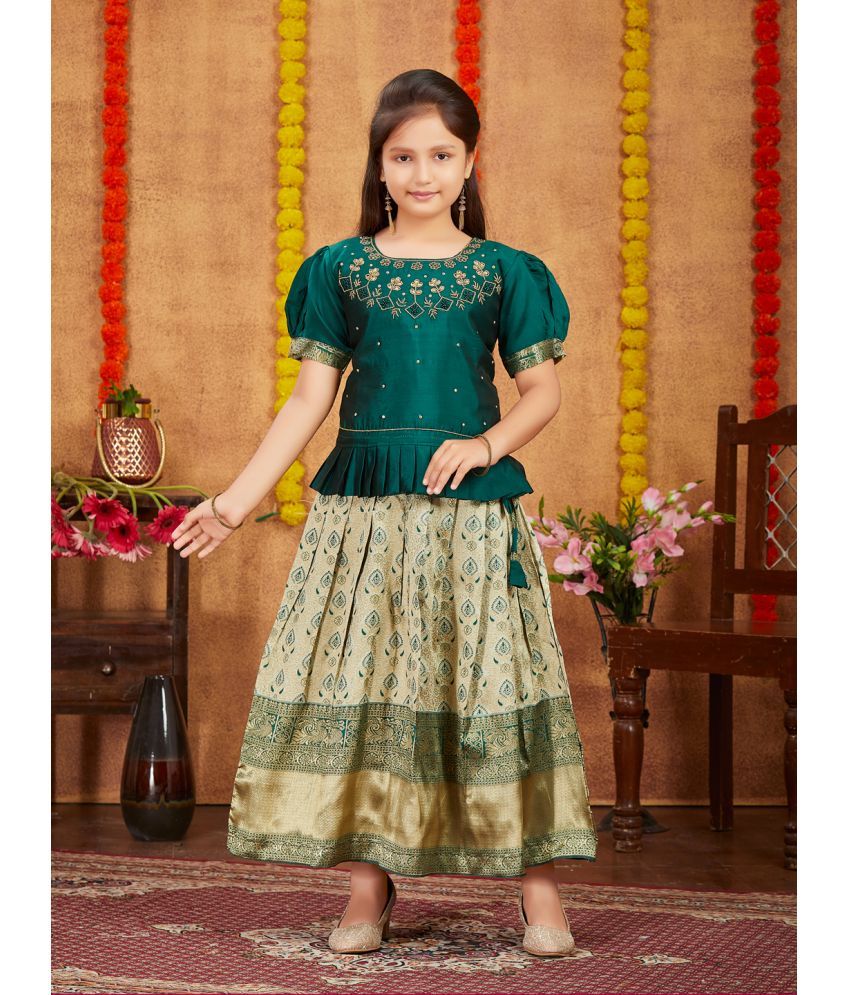     			Aarika Silk Lehenga Choli Set For Girls ( Pack of 1 , Dark Green )