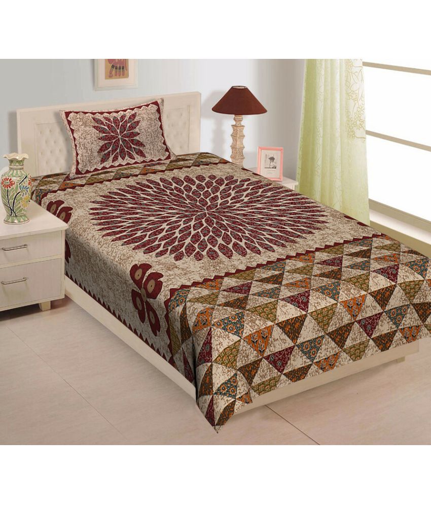     			CLOTHOLOGY Cotton Floral 1 Single Bedsheet with 1 Pillow Cover - Maroon