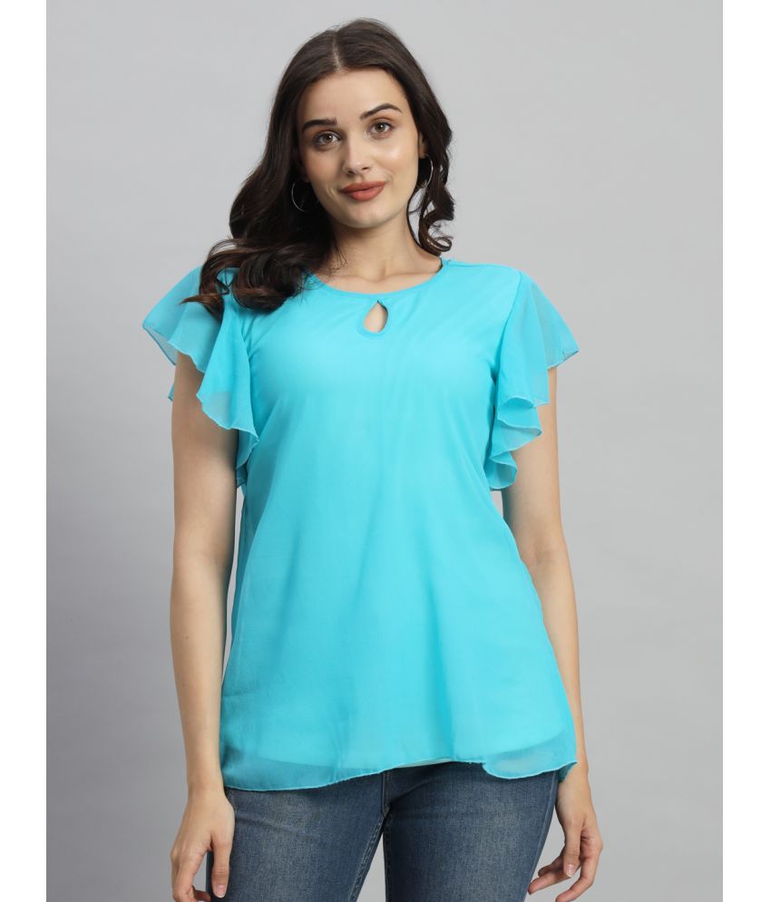     			Curvydrobe Turquoise Georgette Women's Regular Top ( Pack of 1 )