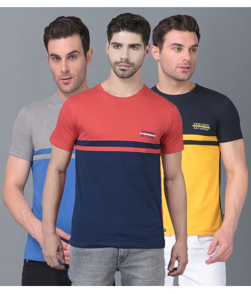     			Dollar Cotton Blend Regular Fit Colorblock Half Sleeves Men's T-Shirt - Multicolor ( Pack of 3 )