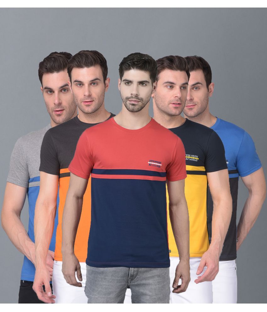     			Dollar Cotton Blend Regular Fit Colorblock Half Sleeves Men's T-Shirt - Multicolor ( Pack of 5 )