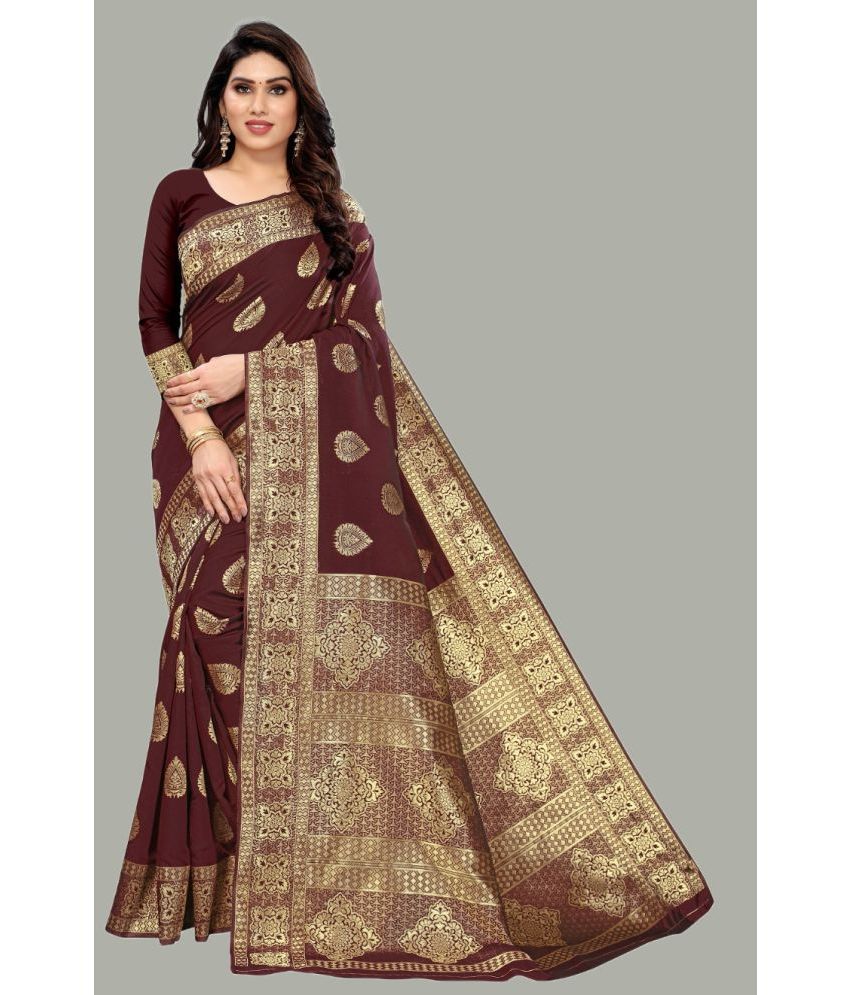     			GARIYA Banarasi Silk Embellished Saree With Blouse Piece - Maroon ( Pack of 1 )