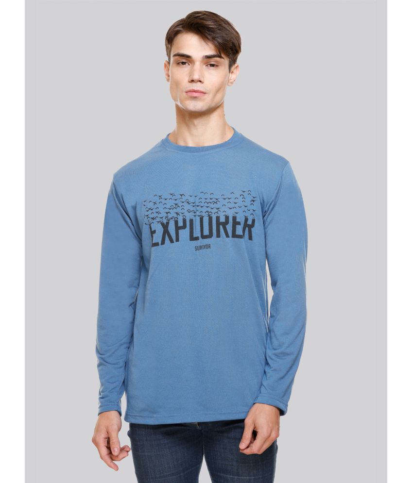     			HVBK Cotton Blend Regular Fit Printed Full Sleeves Men's T-Shirt - Blue ( Pack of 1 )