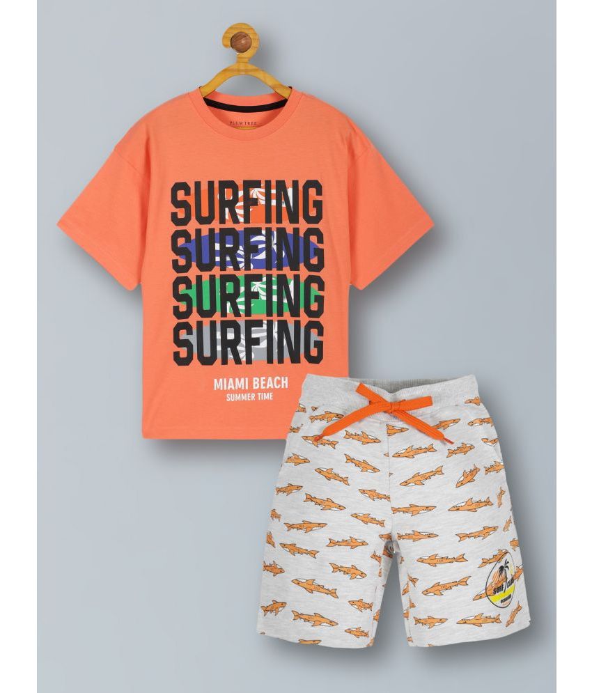     			PLUM TREE Orange Cotton Boys T-Shirt & Shorts ( Pack of 1 )