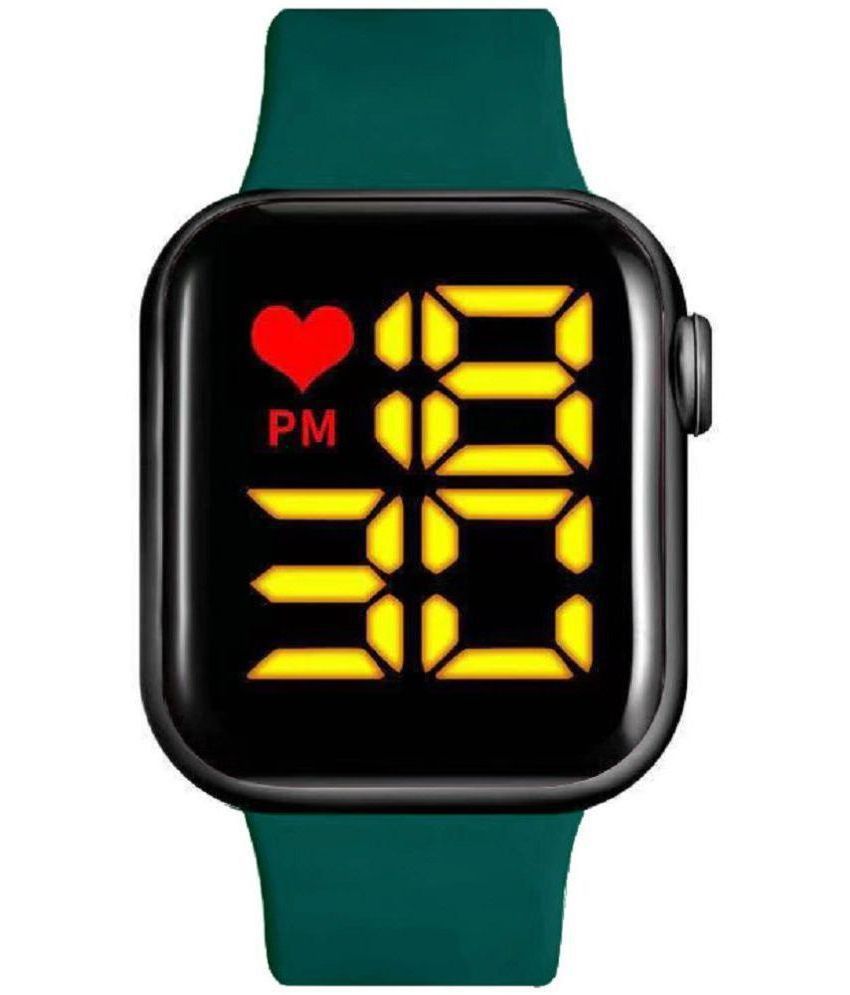     			Rhonium Green Silicon Digital Men's Watch