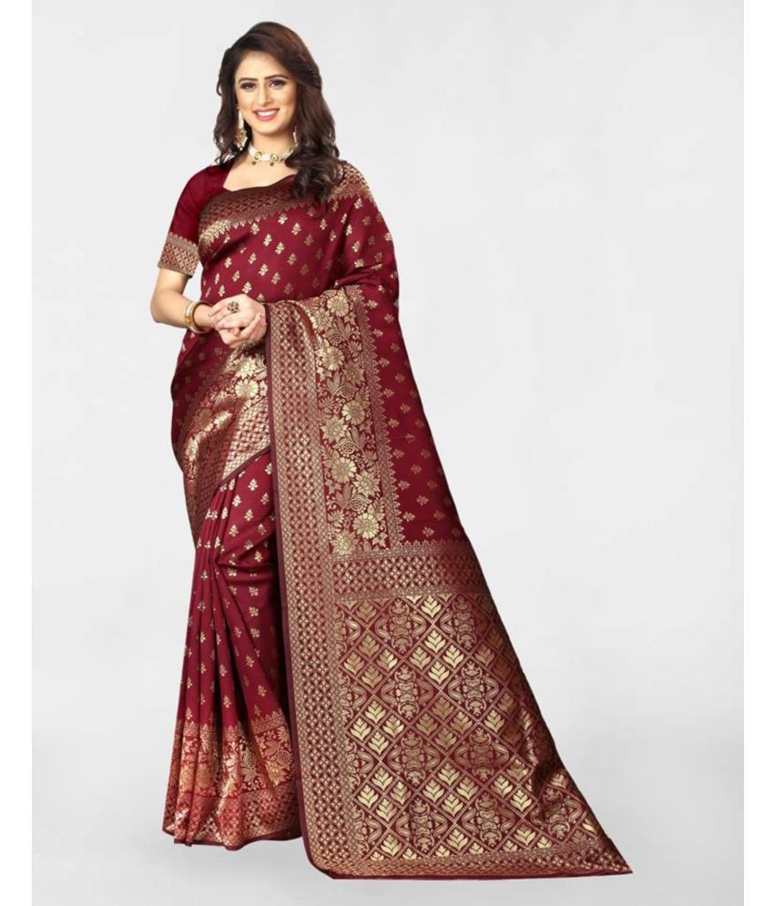     			Samah Art Silk Embellished Saree With Blouse Piece - Maroon ( Pack of 1 )