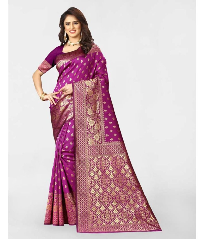     			Samah Art Silk Embellished Saree With Blouse Piece - Rani ( Pack of 1 )