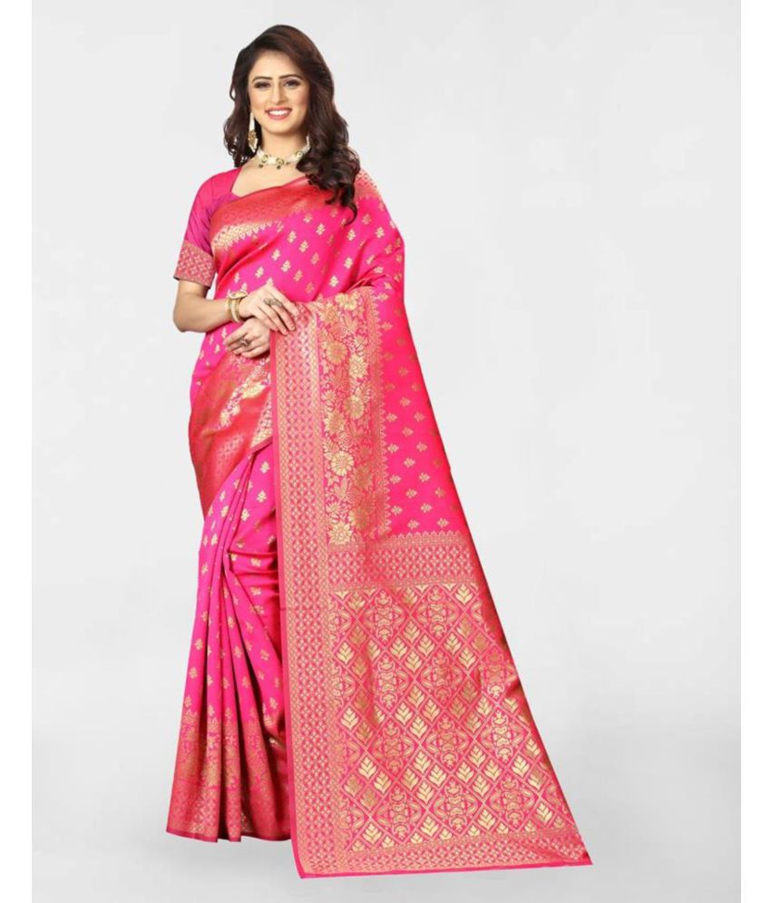     			Samah Art Silk Embellished Saree With Blouse Piece - Pink ( Pack of 1 )