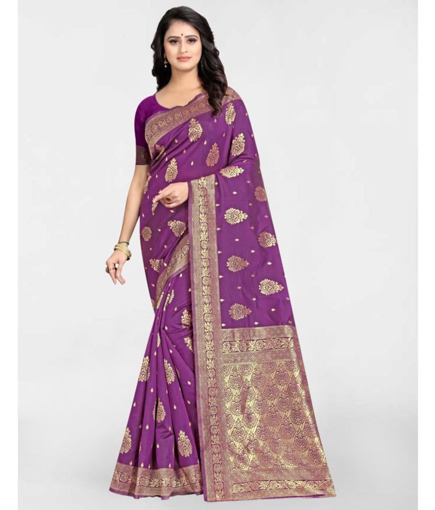     			Samah Art Silk Self Design Saree With Blouse Piece - Purple ( Pack of 1 )