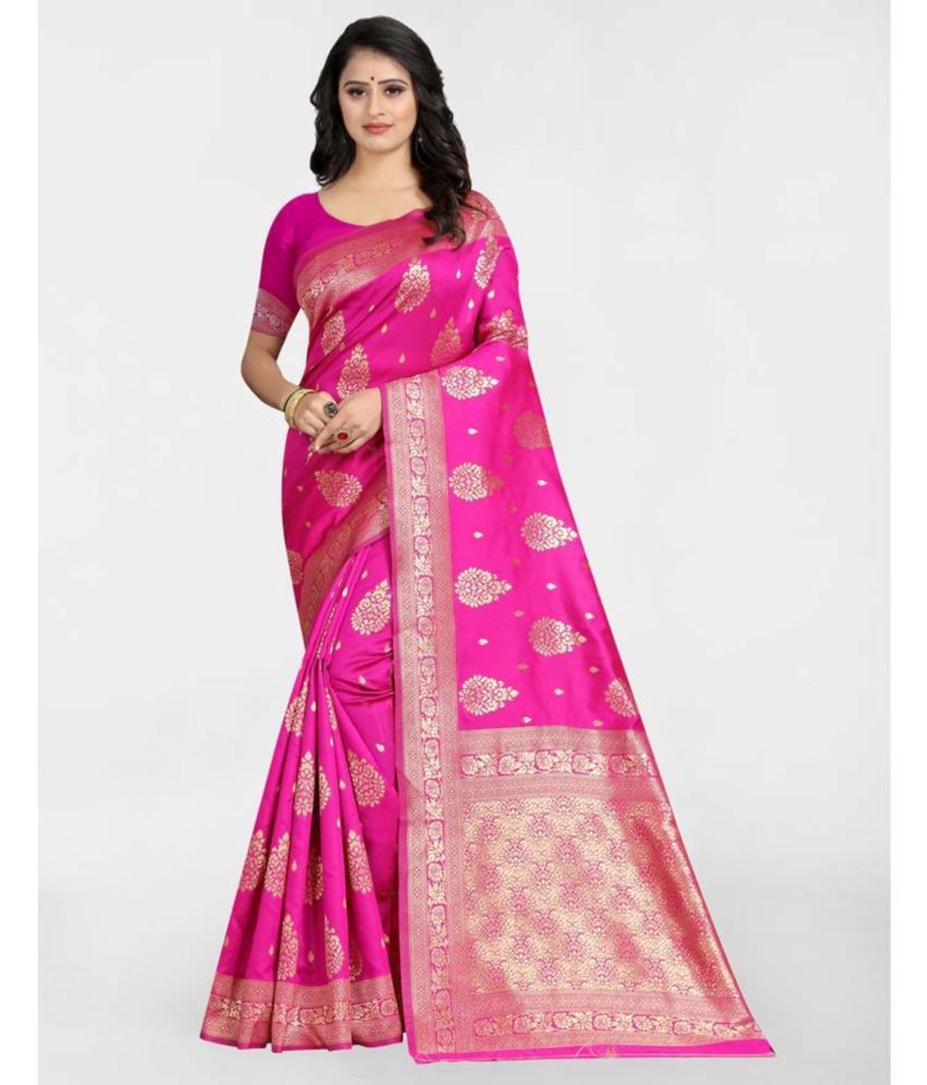     			Samah Art Silk Self Design Saree With Blouse Piece - Pink ( Pack of 1 )