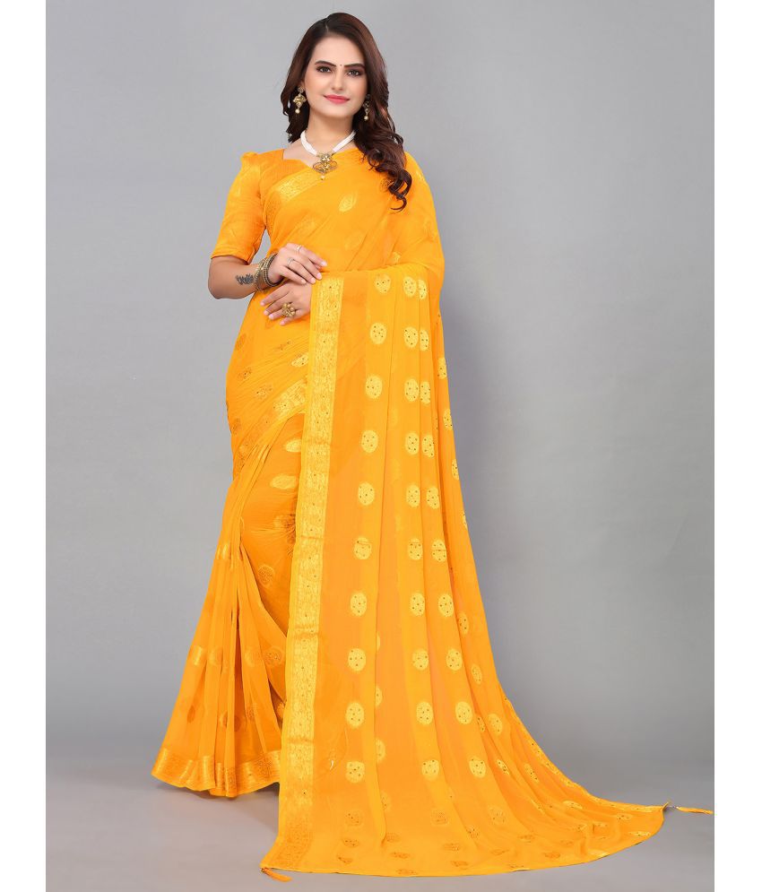     			Samah Chiffon Embellished Saree With Blouse Piece - Yellow ( Pack of 1 )