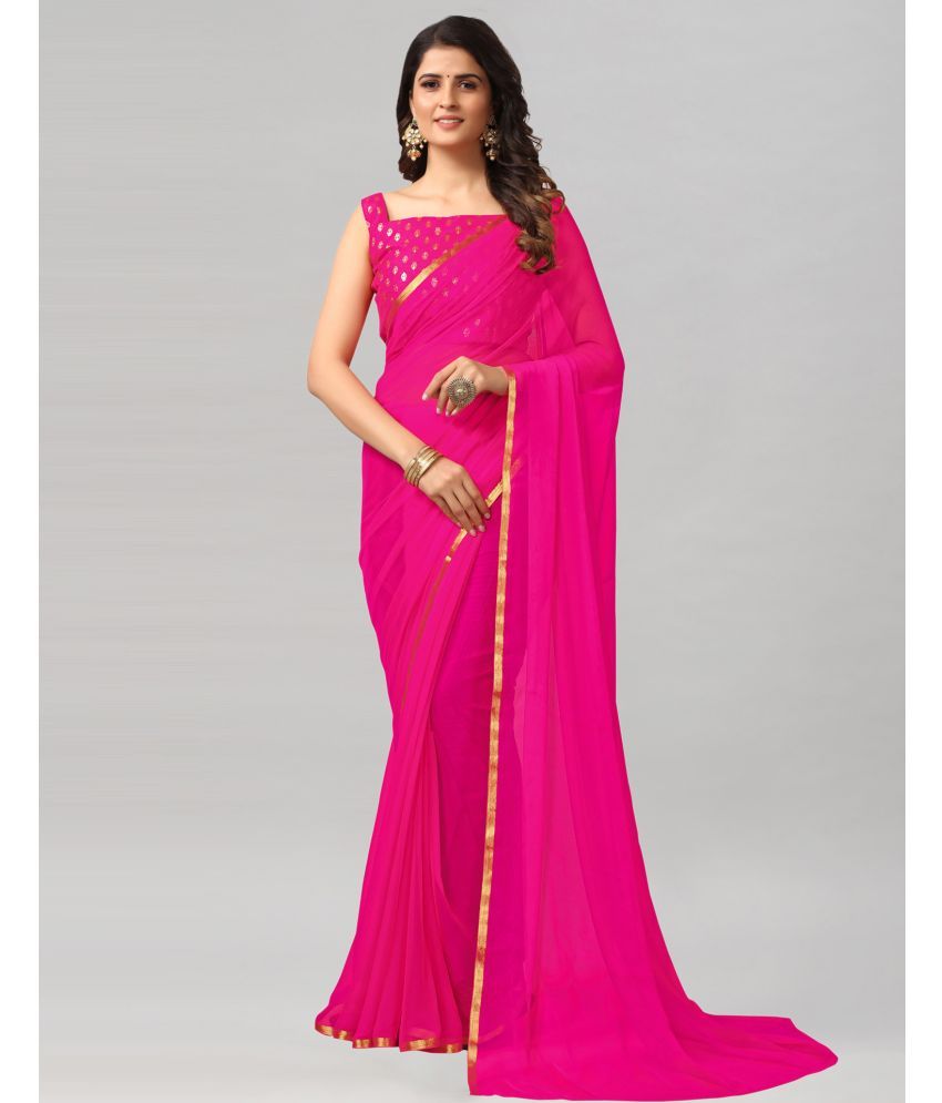     			Samah Chiffon Embellished Saree With Blouse Piece - Pink ( Pack of 1 )