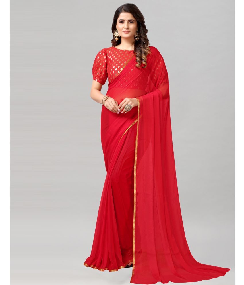     			Samah Chiffon Embellished Saree With Blouse Piece - Red ( Pack of 1 )