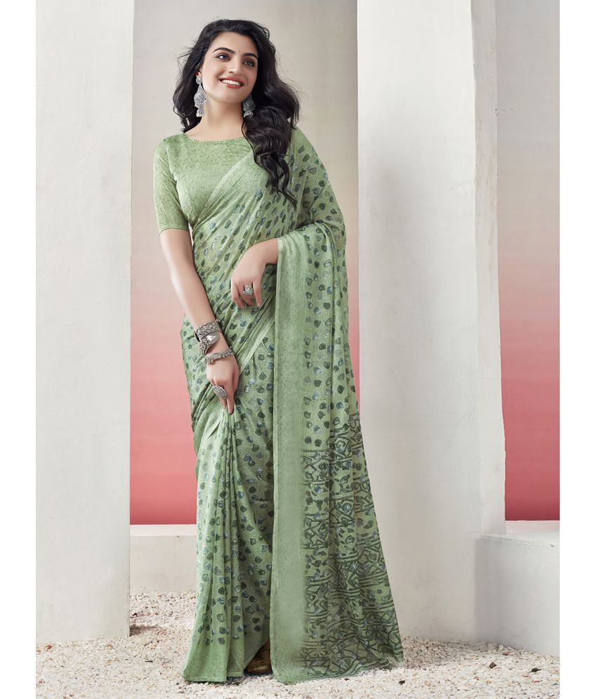     			Samah Chiffon Printed Saree With Blouse Piece - Green ( Pack of 1 )