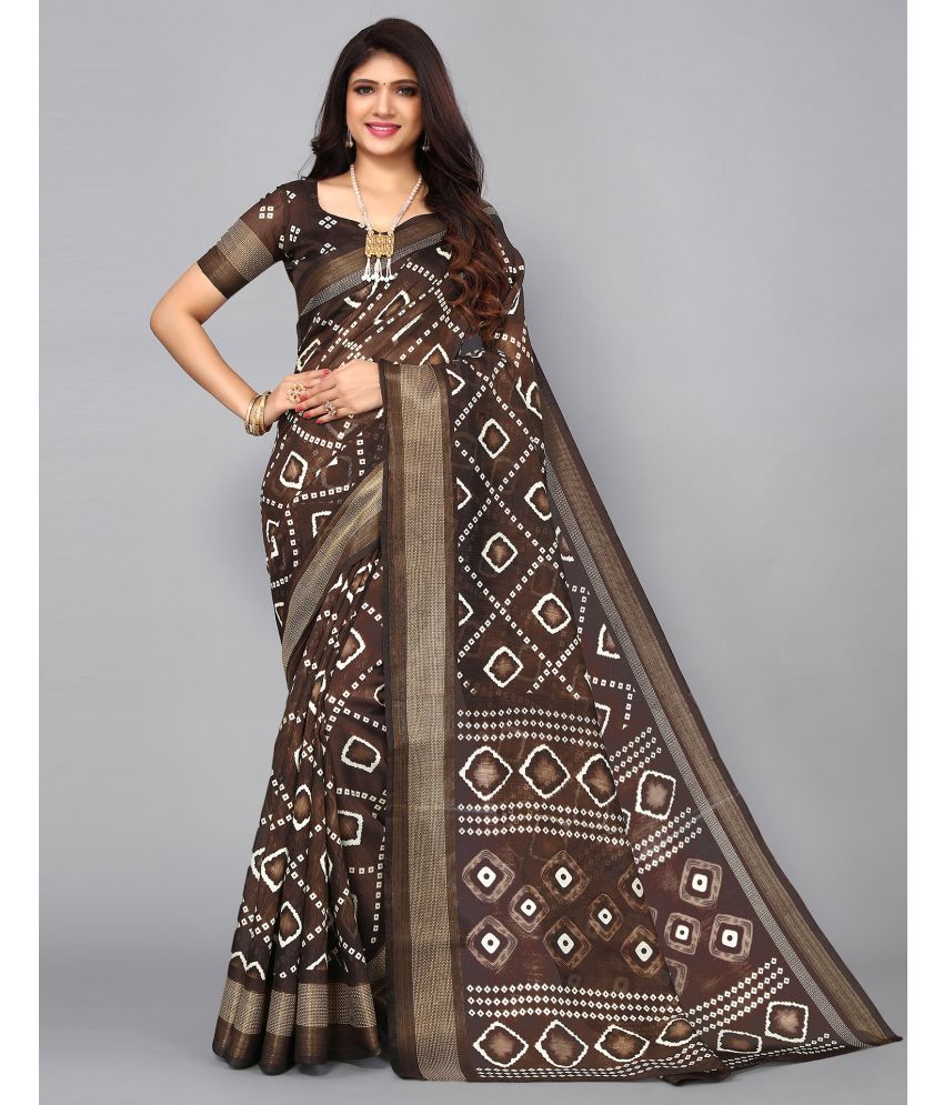     			Samah Cotton Printed Saree With Blouse Piece - Brown ( Pack of 1 )