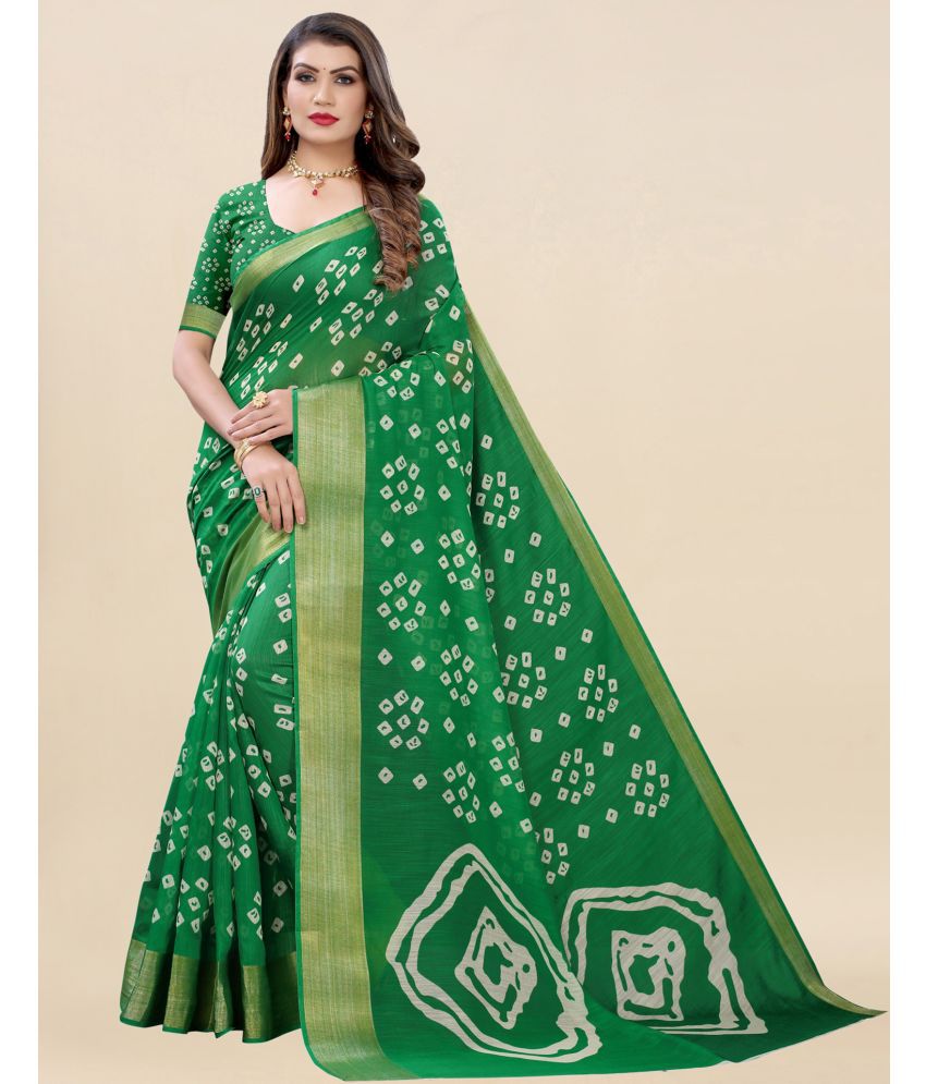     			Samah Cotton Printed Saree With Blouse Piece - Green ( Pack of 1 )