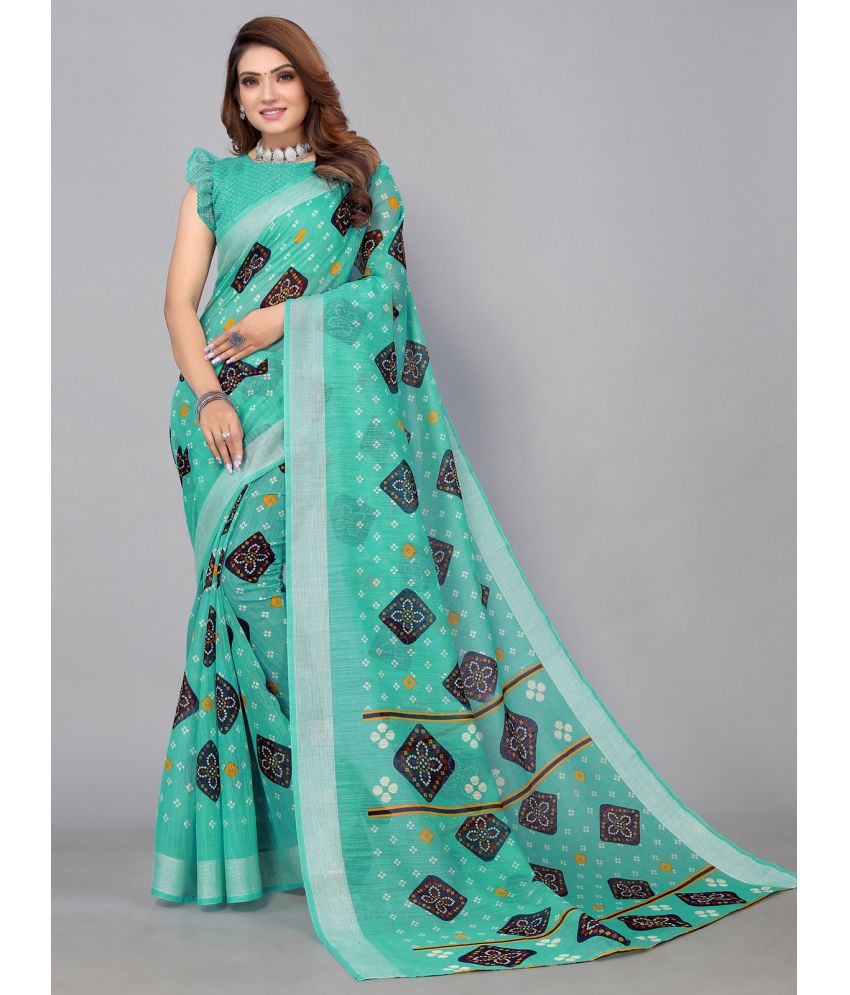    			Samah Cotton Printed Saree With Blouse Piece - Turquoise ( Pack of 1 )