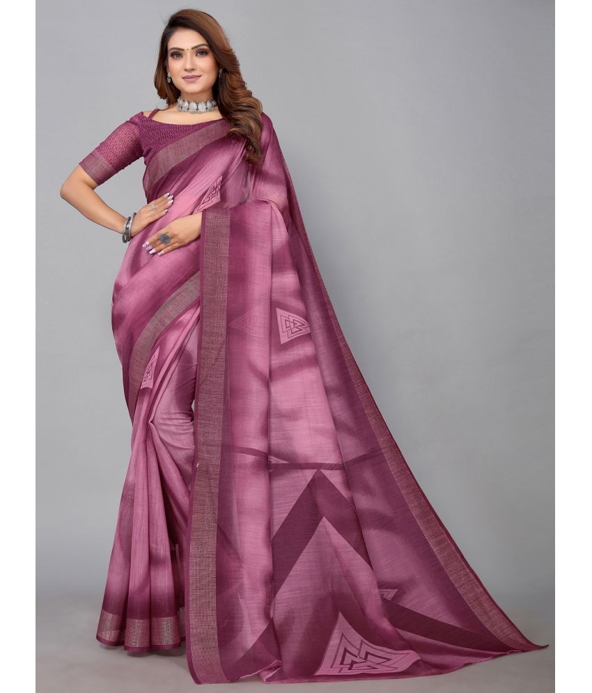     			Samah Cotton Printed Saree With Blouse Piece - Mauve ( Pack of 1 )