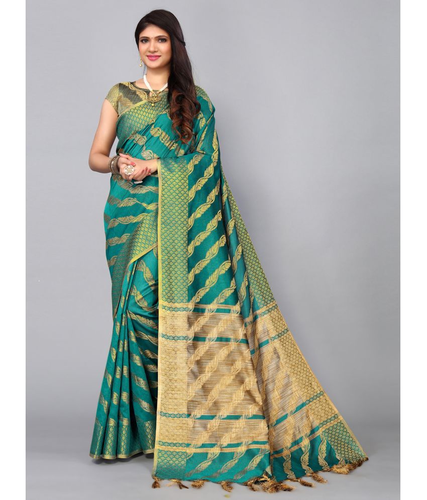     			Samah Cotton Silk Embellished Saree With Blouse Piece - Turquoise ( Pack of 1 )